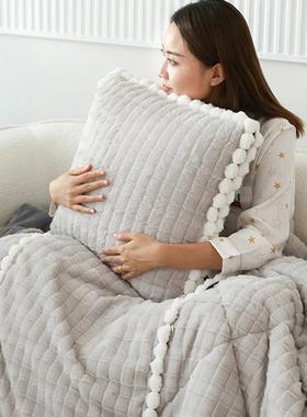 纯色双面毛绒抱枕被子两用加厚汽车水晶绒保暖靠垫被卧室盖毯珊瑚