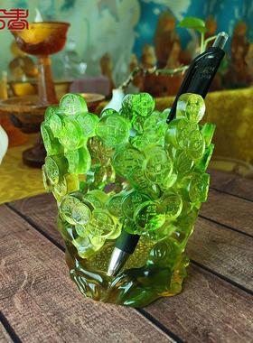 琉璃笔筒摇钱树办公桌装饰品朋友同事生日礼品节日礼物开业上市