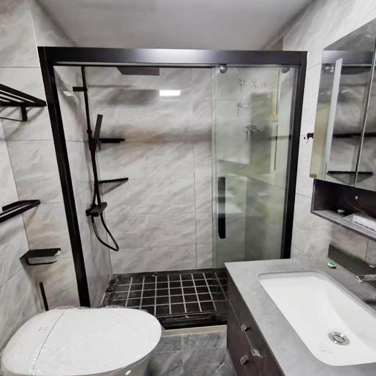 上海定制一字形三联动淋浴房屏风隔断钢化玻璃简易淋浴房浴室移门