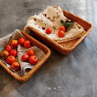 藤框丨秋藤长方形收纳篮 轻奢杂物收纳框子 复古手工编织收纳篮子