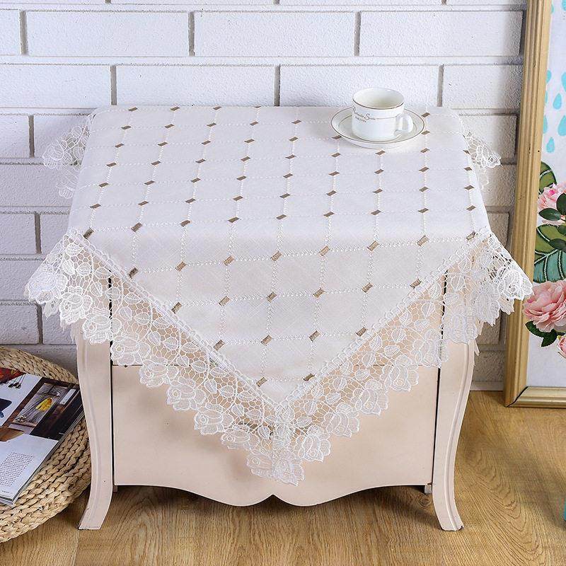 现代简约麻布格子蕾丝花边餐桌布方圆形布 茶几布床头柜多用盖巾,居家布艺,桌布,淘宝优惠券,粉丝福利购,淘宝优惠卷