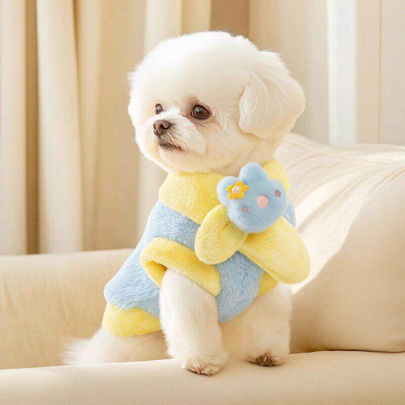 日本可爱花朵狗狗毛衣冬季保暖加厚小型犬泰迪比熊宠物服装