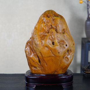 顶爷天然原石奇石 【岁月金峰】黄蜡石收藏摆件 黄龙玉镇宅靠山石
