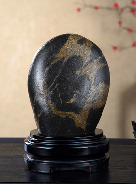 顶爷奇石原石靠山收藏金纹石摆件