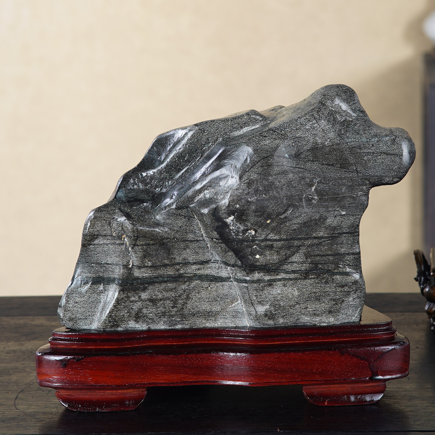 顶爷天然原石奇石【卧峦含黛】崂山绿石收藏装饰摆件镇宅靠山石