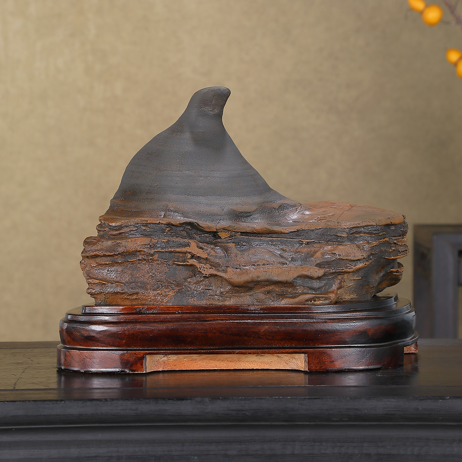 顶爷天然原石奇石【山中有佛】广西彩陶石收藏摆件观赏镇宅靠山石