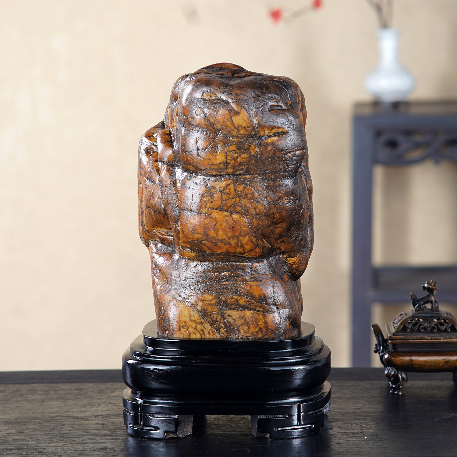 顶爷天然原石奇石【福抱人间】广西大化石收藏观赏镇宅靠山摆件