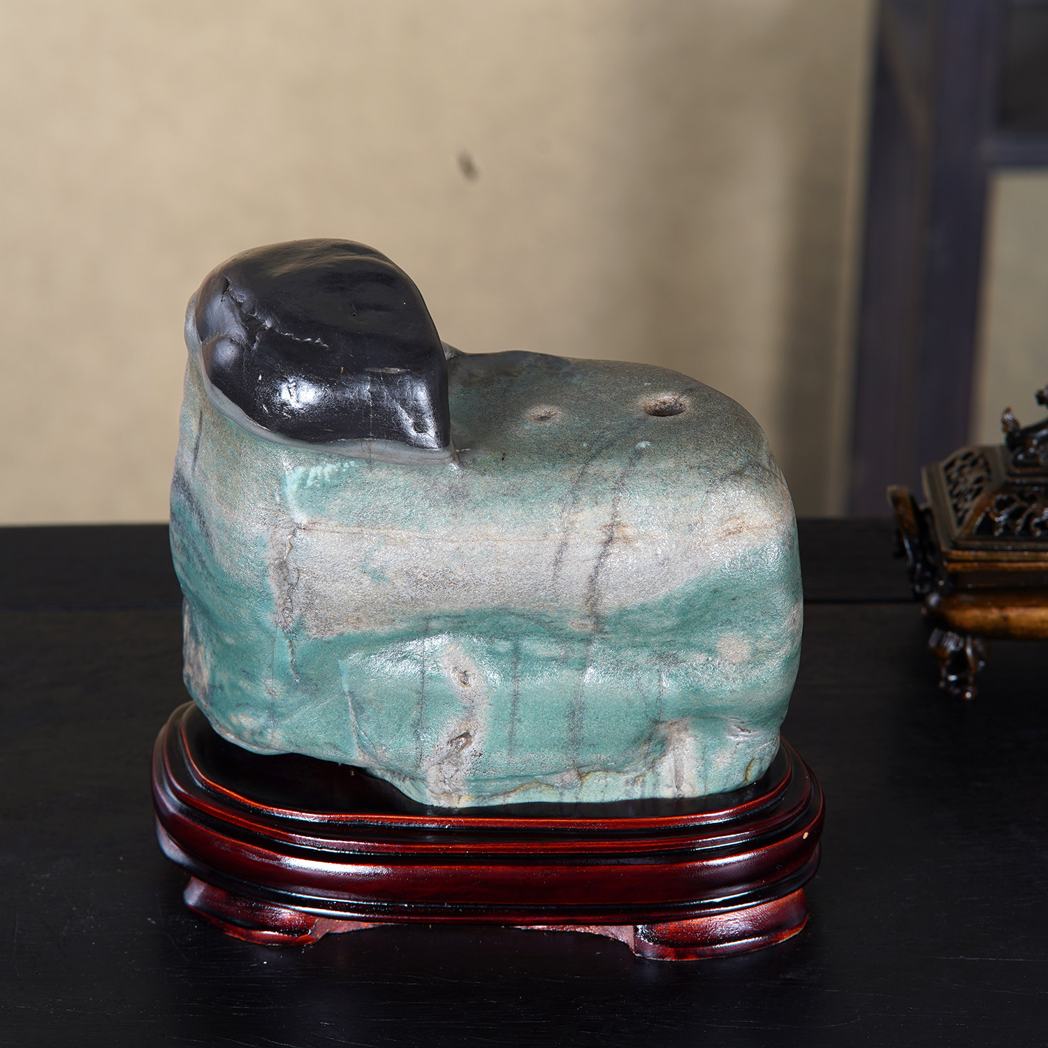 顶爷天然原石奇石【静守青山】鸳鸯彩陶石收藏观赏镇宅靠山石摆件