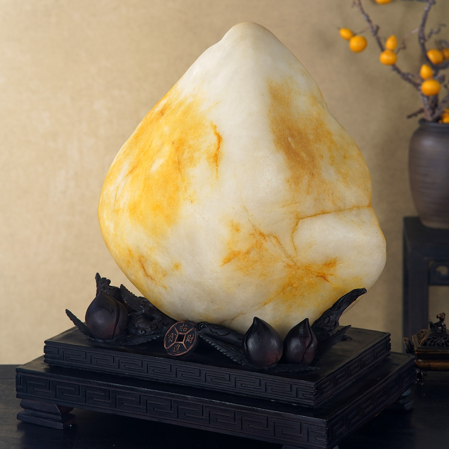 顶爷天然原石奇石【金玉献寿】黄蜡石收藏装饰摆件镇宅把玩靠山石