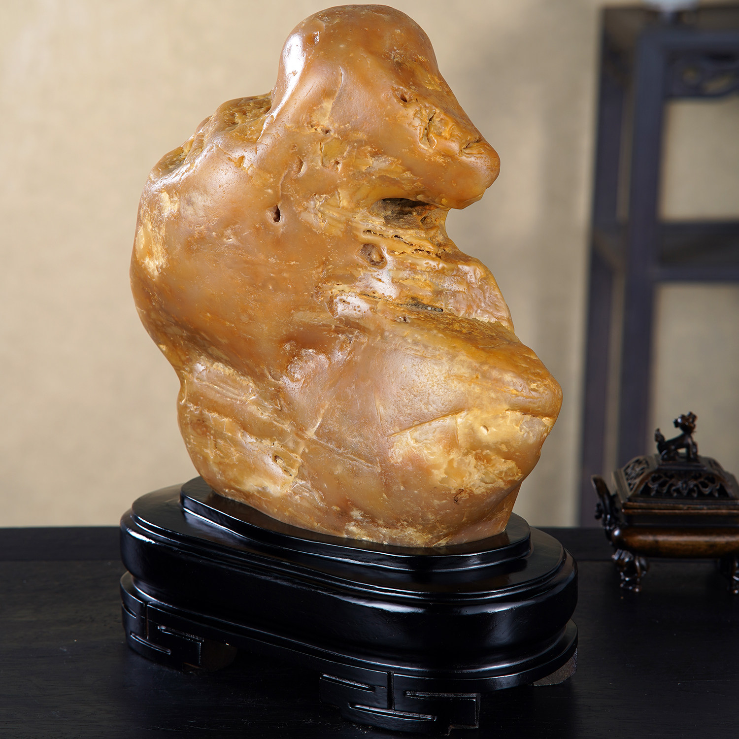 顶爷天然原石奇石【灵猴献瑞】老蜡黄蜡石收藏摆件镇宅招财靠山石