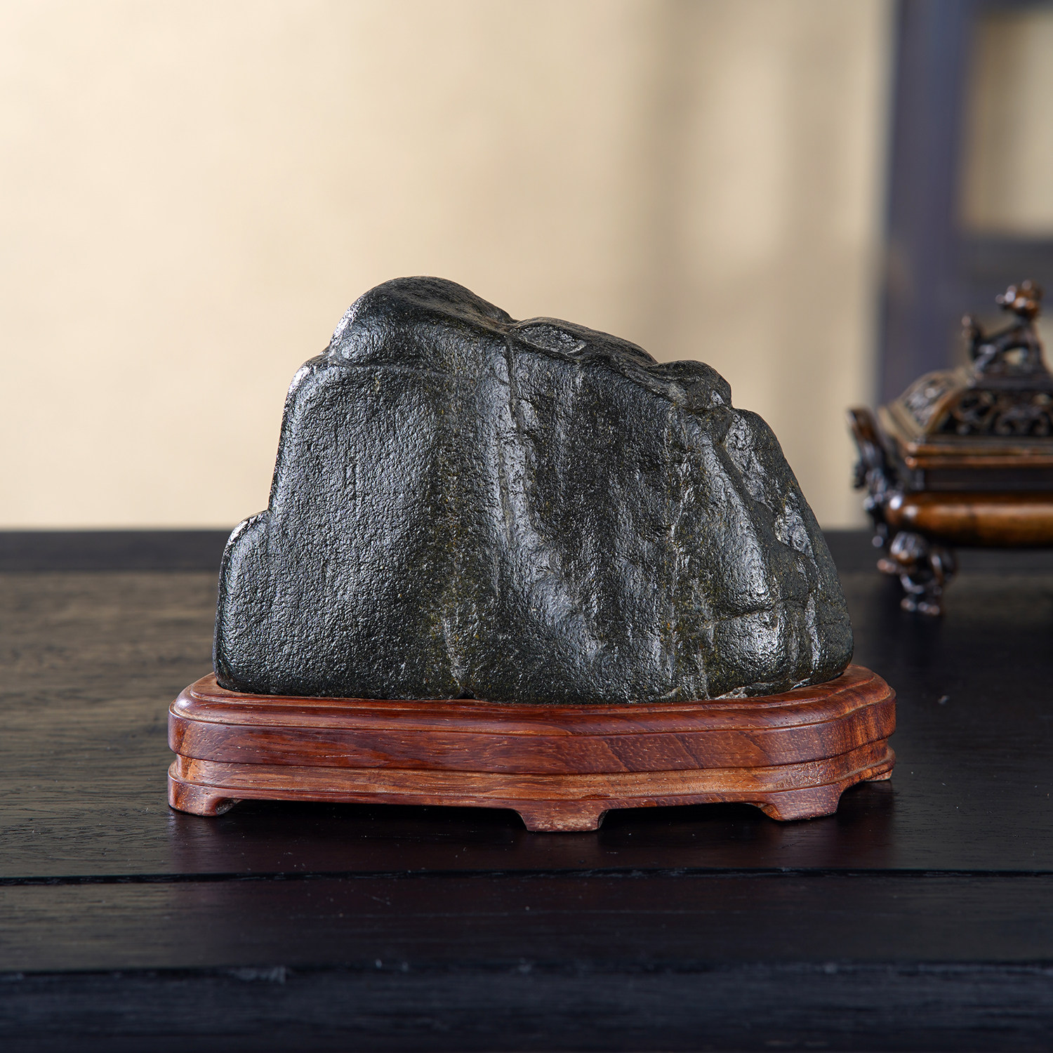 顶爷天然原石奇石【山海灵气】正宗崂山绿石靠山收藏国学镇宅摆件