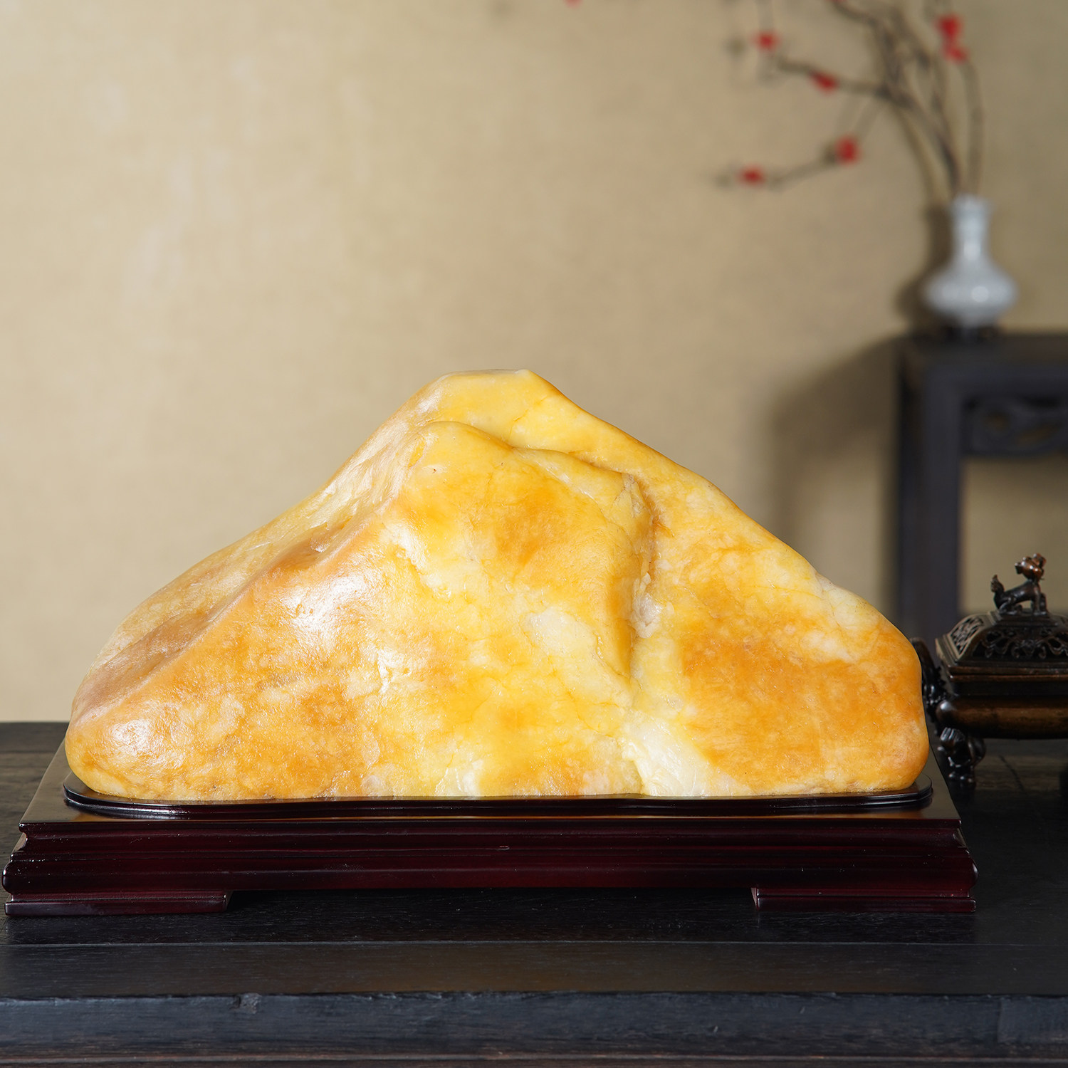 顶爷天然原石奇石【瑞岳流金】黄蜡石收藏装饰摆件日照金山靠山石