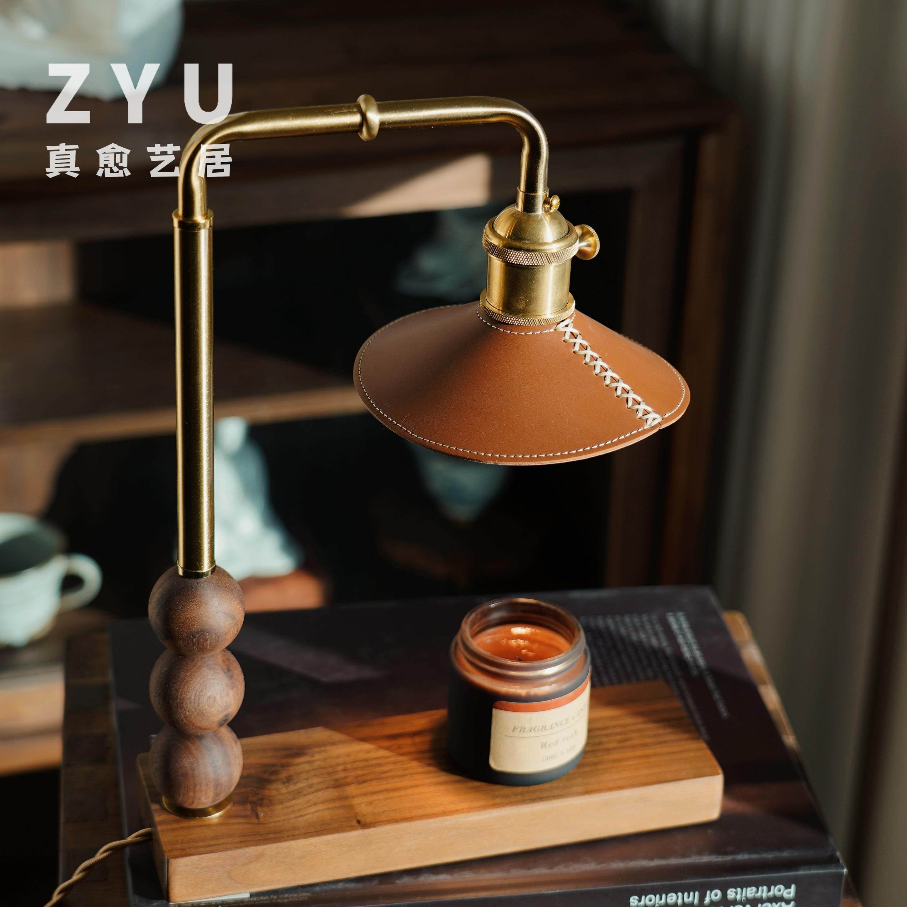ZYU真愈 复古融蜡台灯 氛围感装饰摆件卧室床头胡桃木熔烛灯礼物
