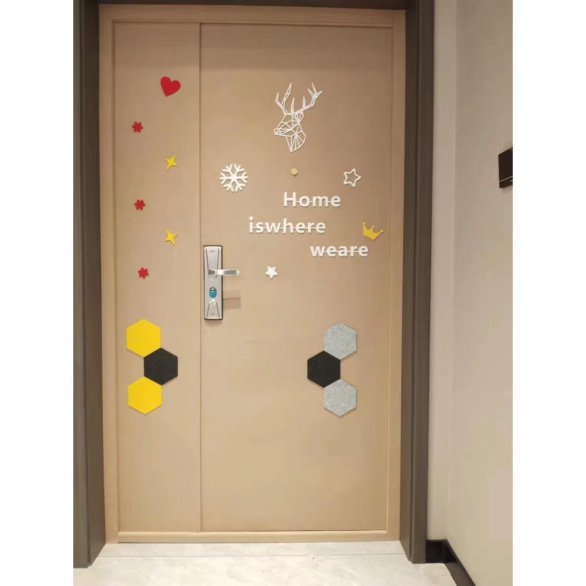 自粘子母门毛毡门贴纸高档防盗门豪华门配件不锈钢通用隔音门贴纸