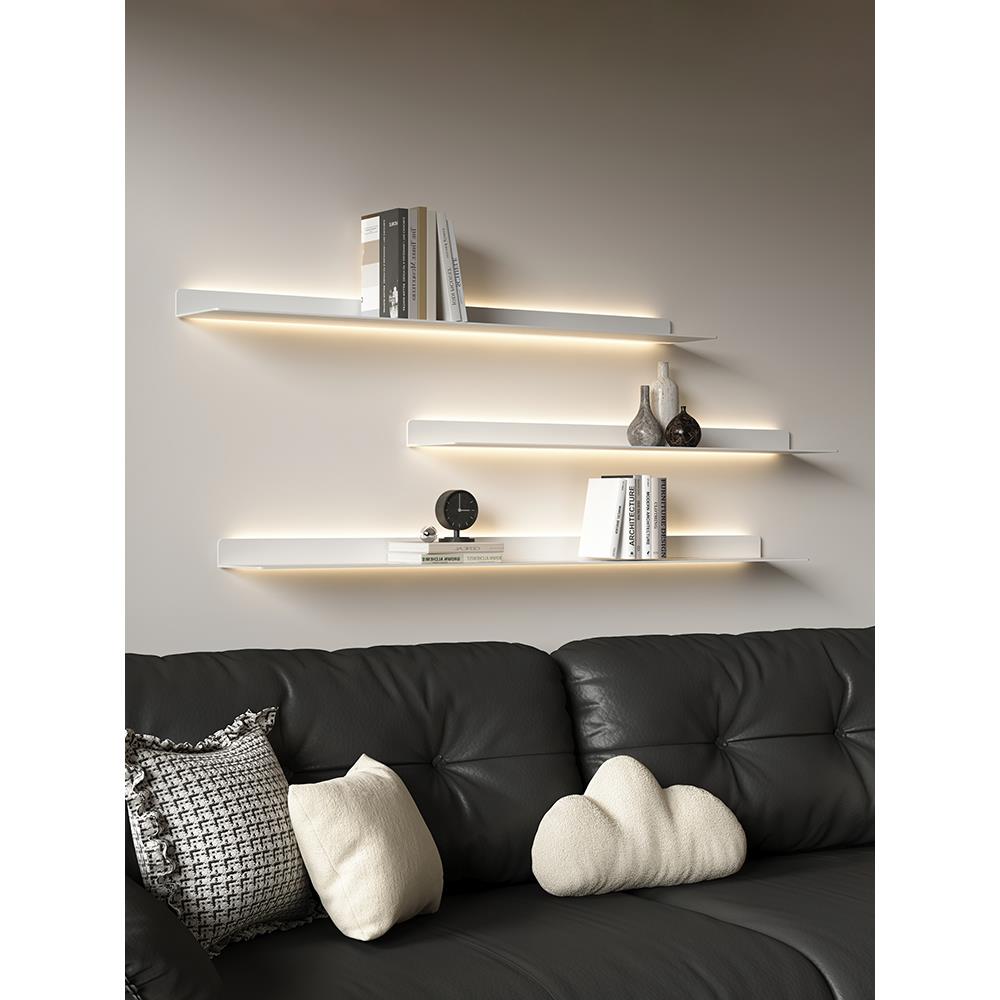 现代简约墙上置物架发光一字隔板商品展示架客厅背景装饰卧室书架