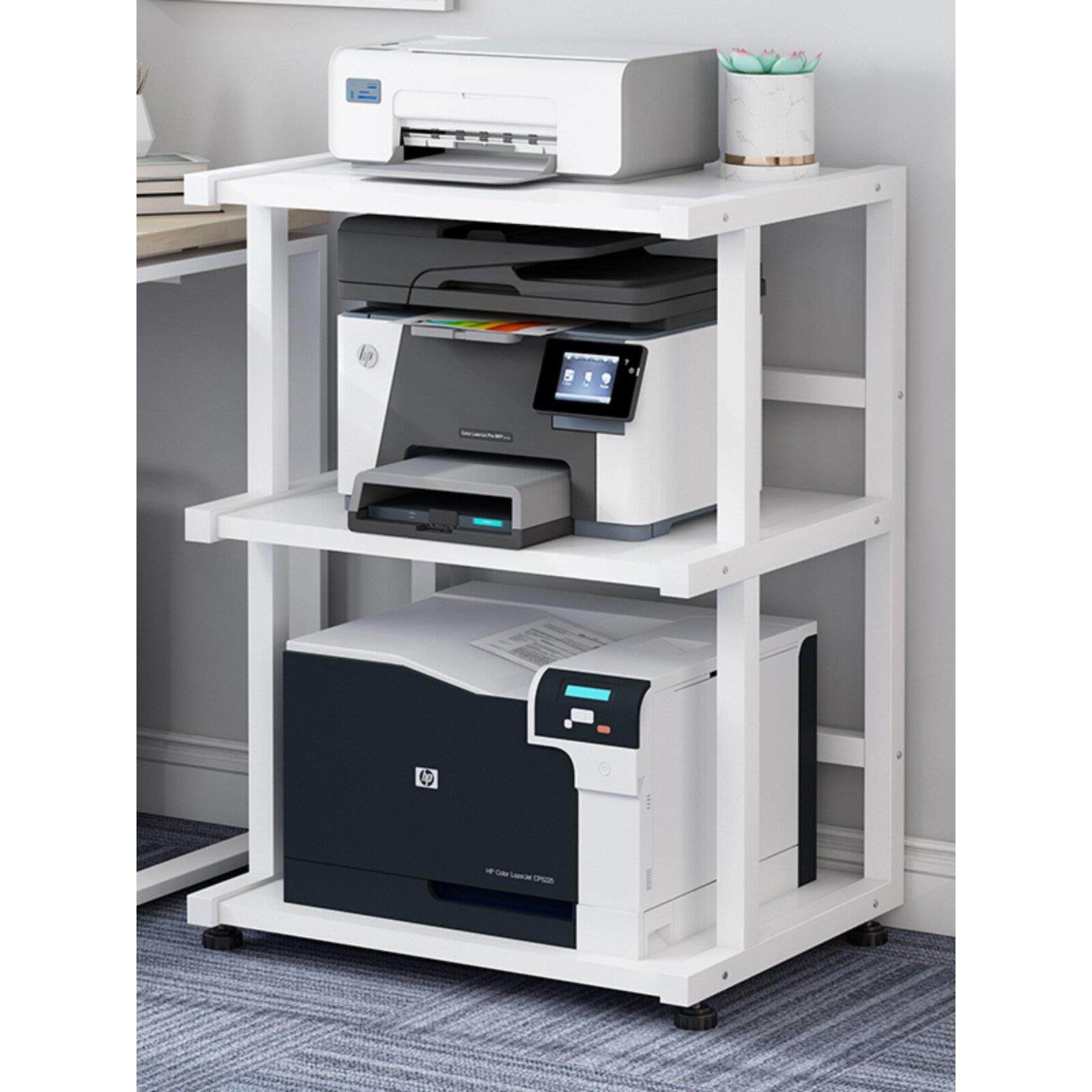 落地式三层移动打印机收纳架，书桌旁多功能主机收纳和整理架