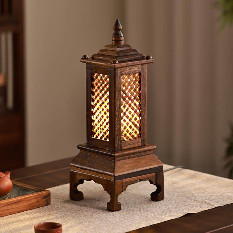 异丽东南亚卧室实木床头灯氛围灯泰国中式复古手工竹编装饰台灯
