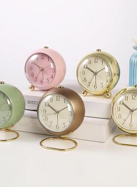 汉时北欧轻奢静音夜光闹钟卧室桌面钟表摆件客厅摆台式小时钟HA13