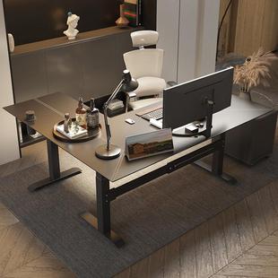 智芯转角电动升降桌电脑桌台式 办公桌L型家用拐角皮面书桌工作台