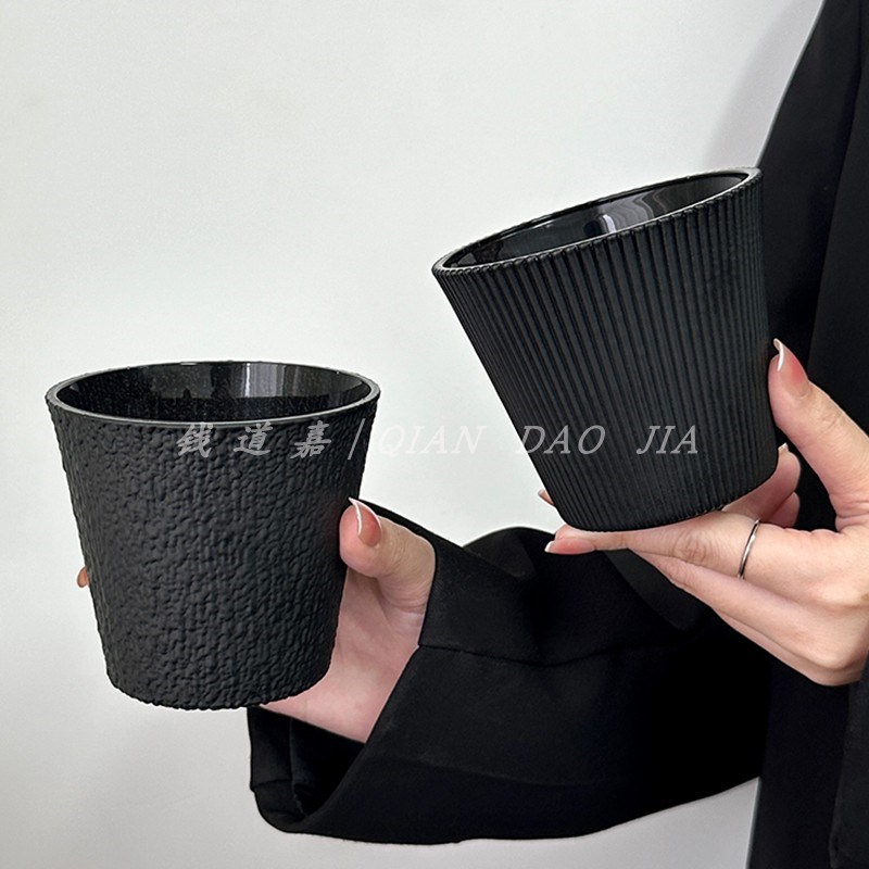 复古高级感曜黒大口m拉花杯畅饮杯咖啡杯家用冰美式拿铁杯饮品杯