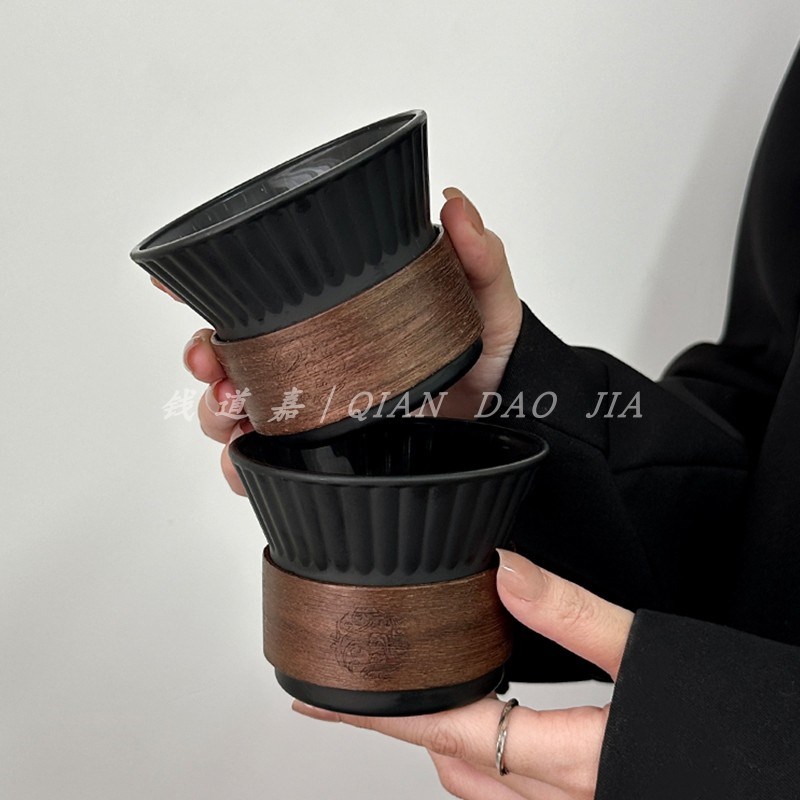 高级感曜黒挂耳咖啡杯防烫茶杯高颜值拿铁杯家用冰美式Y家用水杯