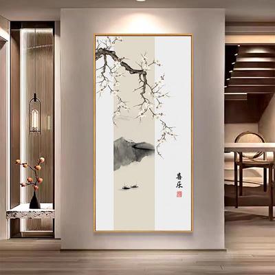 宋代美学挂画宋式禅意山水新中式装饰画玄关竖版客厅茶室佛系壁画
