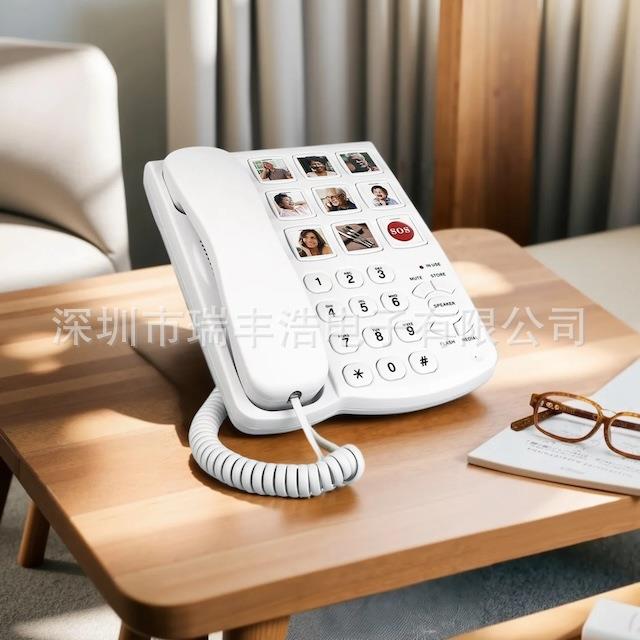 跨境有线固定电话机一键拔号大音量按键有绳老人电话机带免提