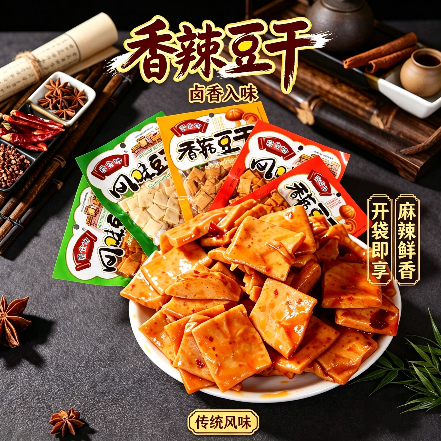 蜀食坊香菇豆干70g五香麻辣豆腐干泡椒山椒休闲零食追剧小吃批发