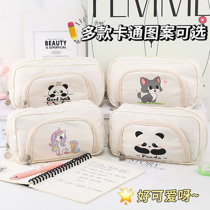 新款卡通ins大容量笔袋学生高颜值简约多层铅笔盒初中高中文具袋