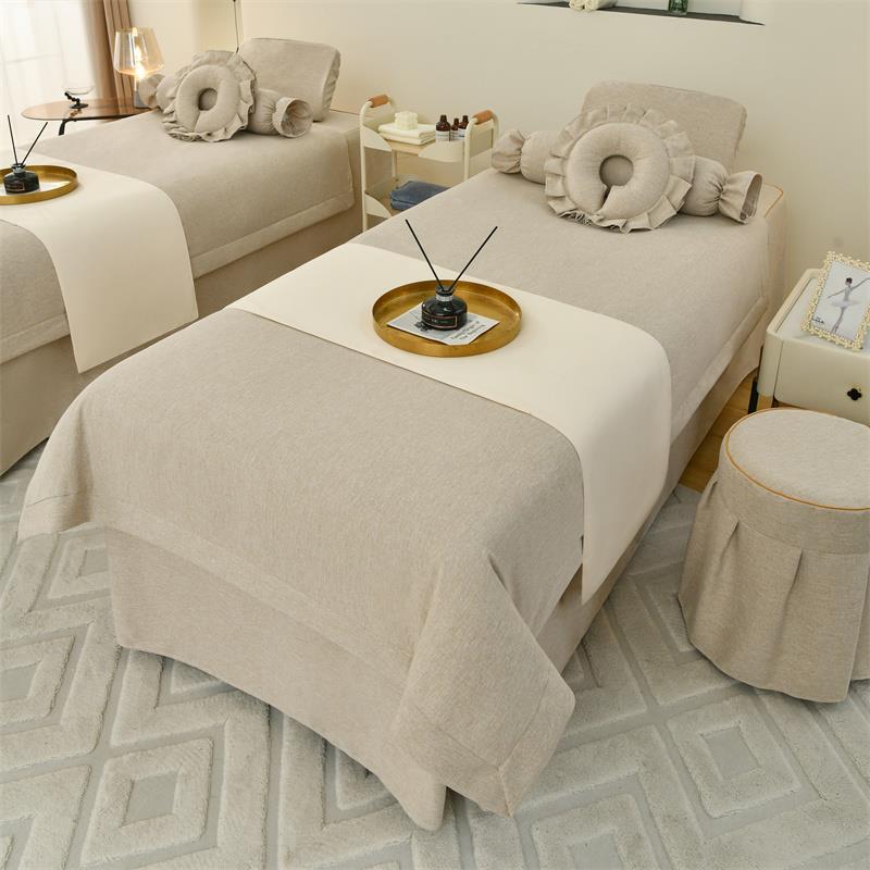 2024高档美容床罩四件套轻奢棉麻美容院专用理疗洗头床套四季通用