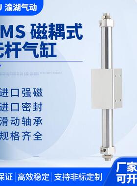 SMC型RMS磁耦式无杆气缸带导轨6/10/15/20/25/32/40/50/63100-200