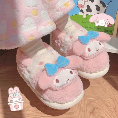细细条 少女心可爱美乐蒂亲子棉拖鞋冬季防滑软底毛绒绒家居鞋女