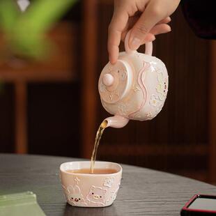 卡通动物园系列茶壶茶杯陶瓷茶具餐具釉下颜色粉红色少女心高值