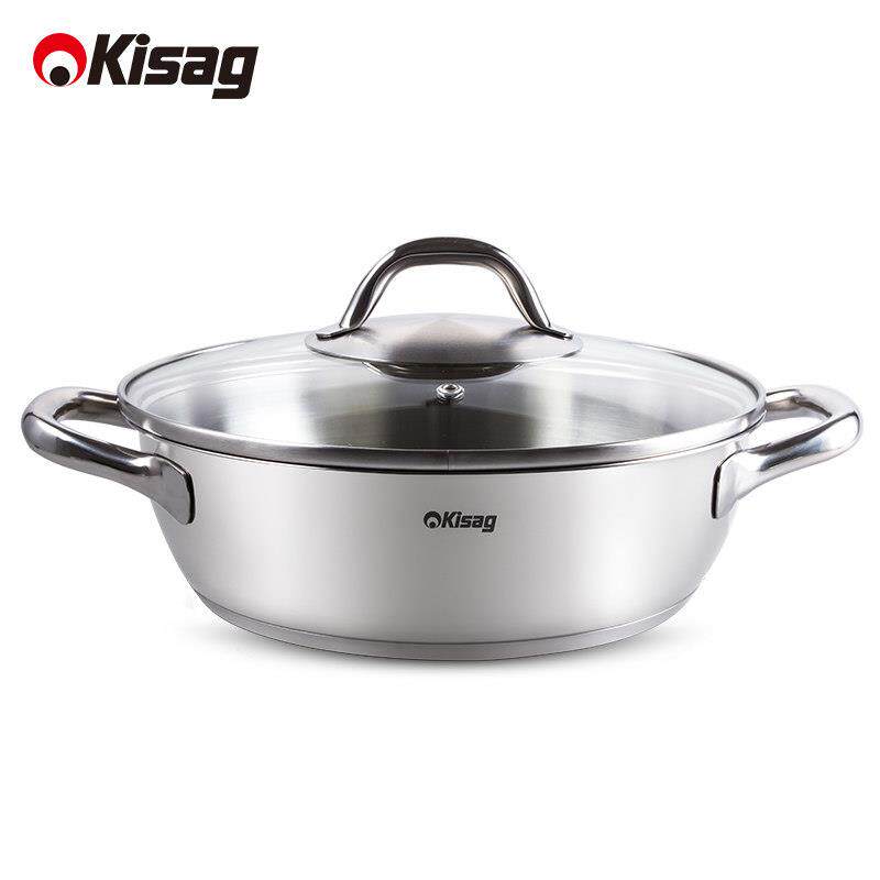瑞士Kisag 24cm复底304家用加厚 不锈钢火锅锅 电磁炉通用平底锅