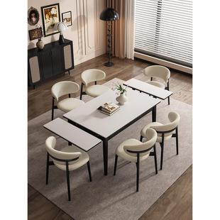 覆古风格石板餐桌可伸缩可折叠实木餐桌和椅子组合小公寓简单矩形