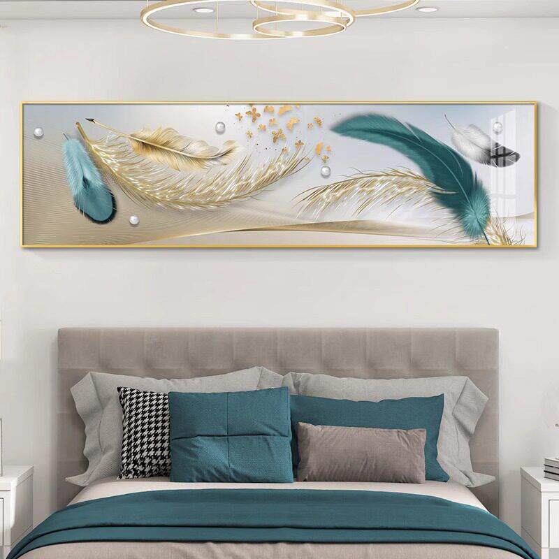包安装轻奢羽毛床头卧室装饰画 画主卧房间背景墙挂画 画现代简约
