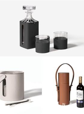 一匚皮革醒酒器红酒桶酒具样板间售楼处酒吧水吧餐厅厨房冰桶摆件