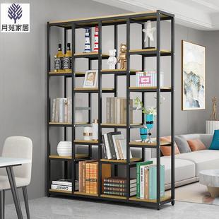 落地客厅置物架多层办公室隔断简约组合架子玄关柜钢木书架展示架