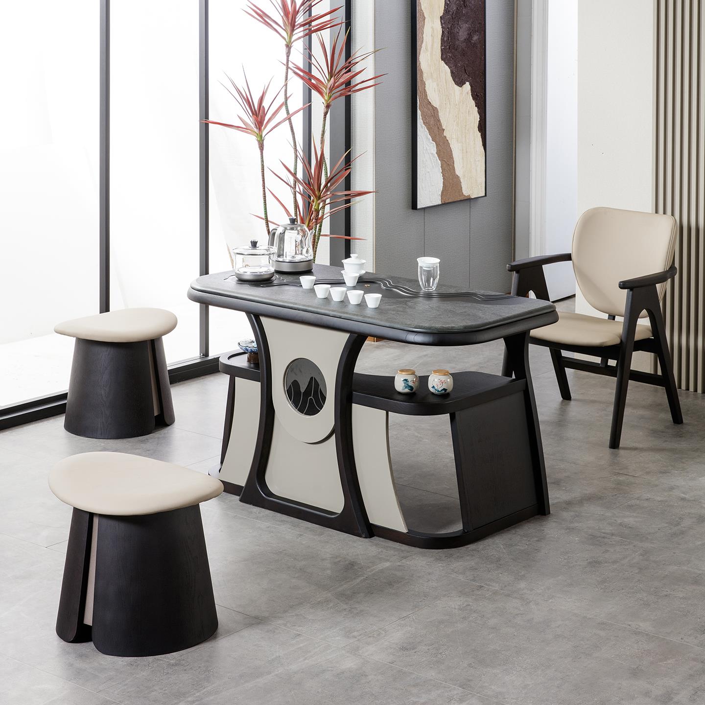 意式极简茶桌椅组合实木简约现代2025新款轻奢小型家用阳台小茶桌