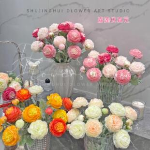 露莲彷真花假花摆设花束客厅餐桌装饰品花艺摆件洋牡丹花高档插花