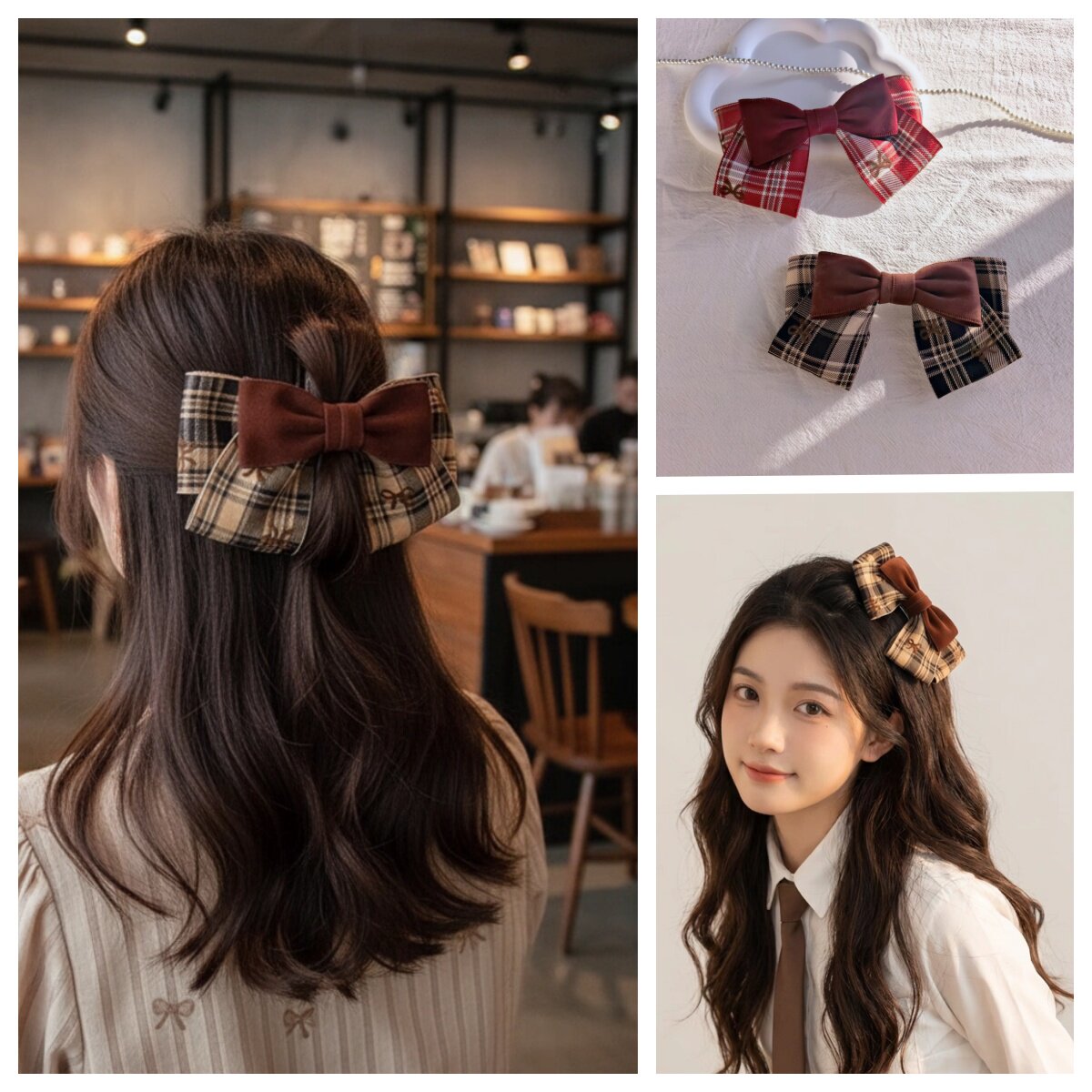 秋冬JK学院风格纹蝴蝶结发夹