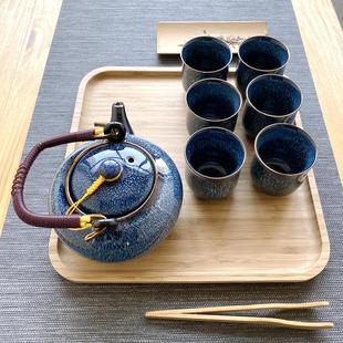 茶壶茶杯家用景德镇颜色釉提梁壶现代简约1壶6杯礼盒 陶瓷茶具套装