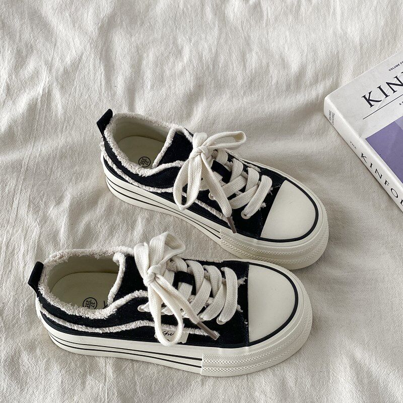 喜叔 小众设计感厚底帆布鞋女款2025春季新款百搭小白鞋圆头板鞋