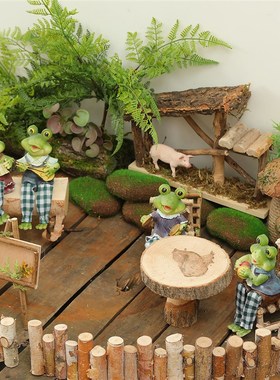 森系木墩小凳子摆设微景观娃屋迷你展示架幼儿园植物角装饰木头椅