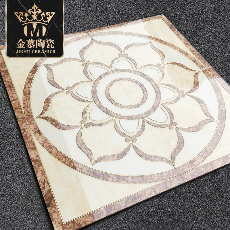 定制金色莲花拼花地砖佛系地面拼图瓷砖玄关大厅堂入户地板砖奢华