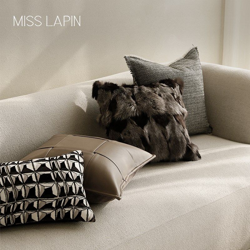 MISSLAPIN 现代简约黑灰色系沙发抱枕客厅皮质拼接皮草靠垫腰靠枕,居家布艺,靠垫/抱枕,淘宝优惠券,粉丝福利购,淘宝优惠卷