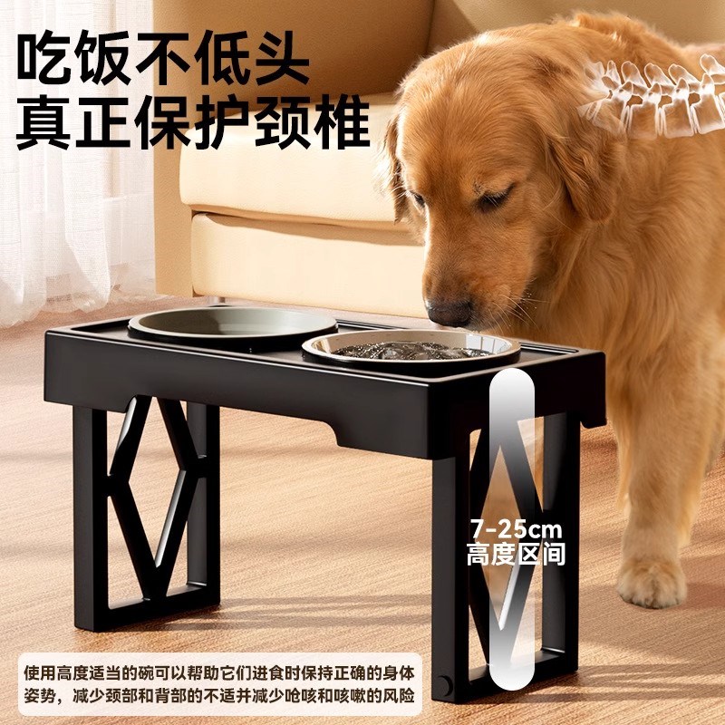 狗碗不锈钢可升降高脚防打翻双碗护颈大型犬餐桌狗盆防溢出金毛犬