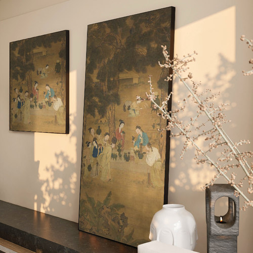 博古图》中式挂画新中式装饰画寓意好客厅玄关茶室背景墙壁画竖版
