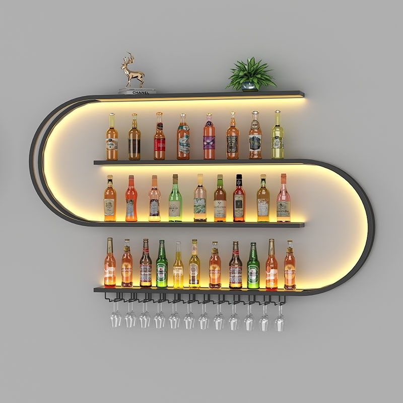 铁艺吧台壁挂酒架几何艺术酒柜墙上发光酒架工业风酒吧餐厅置物架