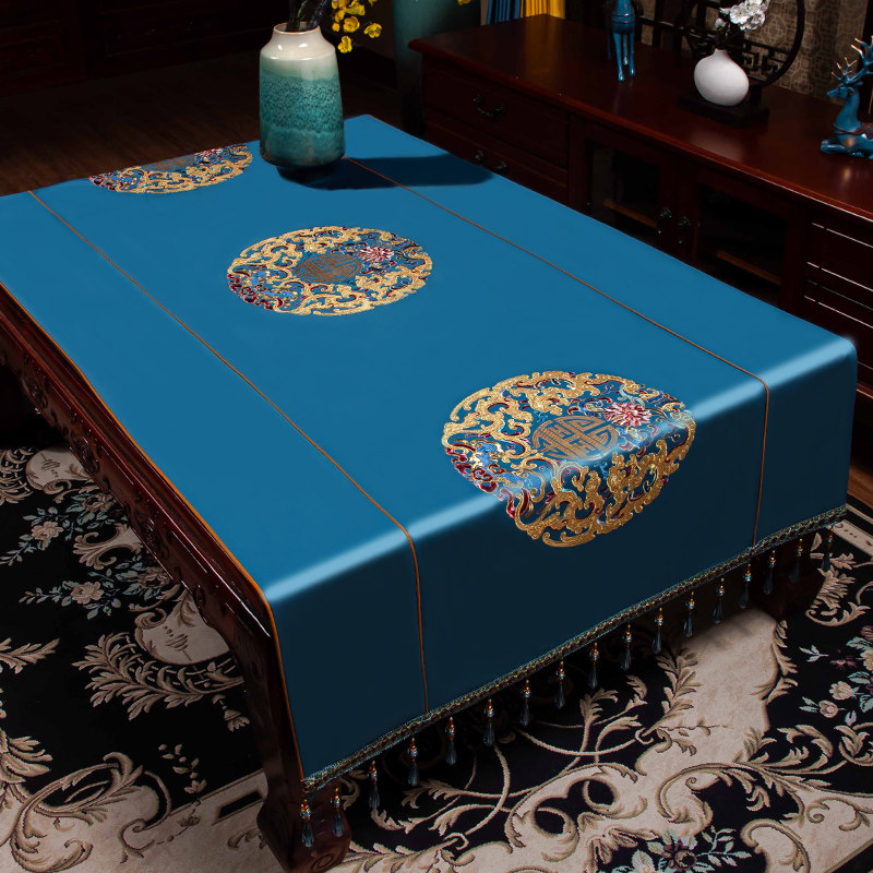 新中式电视机柜盖布茶几垫布布艺餐桌装饰布长条防尘桌布定制